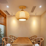 Load image into Gallery viewer, Bamboo Wide Lantern Semi Flush Mount Traditional Pendant Lights