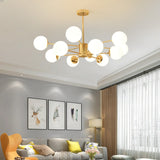 Load image into Gallery viewer, 12-Light Golden Molecular Shaped Chandelier Lamp White Glass Ball Shade