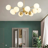 Load image into Gallery viewer, 12-Light Golden Molecular Shaped Chandelier Lamp White Glass Ball Shade