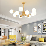 Load image into Gallery viewer, 12-Light Golden Molecular Shaped Chandelier Lamp White Glass Ball Shade