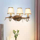 Load image into Gallery viewer, Tapered Bathroom Vanity Light Fixture Vintage Fabric 3 Lights Brown Wall Mount Light