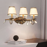 Load image into Gallery viewer, Tapered Bathroom Vanity Light Fixture Vintage Fabric 3 Lights Brown Wall Mount Light