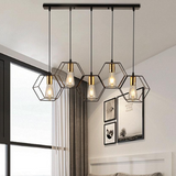 Load image into Gallery viewer, 3/5 Light Metal Rod Hanging Lamp With Geometric Iron Frame Dining Room Chandelier