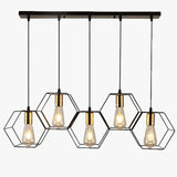 Load image into Gallery viewer, 3/5 Light Metal Rod Hanging Lamp With Geometric Iron Frame Dining Room Chandelier