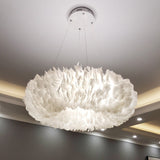 Load image into Gallery viewer, Nordic Ring Feather Chandelier White Fluffy Lamp Shade Pendant Light